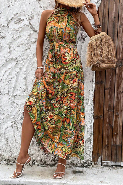 Tied Floral Sleeveless Dress - Elegant Aura Boutique