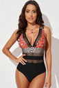 Printed Mesh Plunge One-Piece Swimsuit