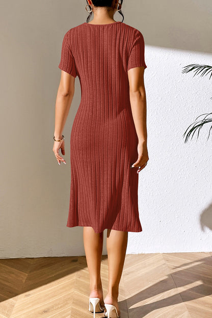 Asymmetrical Neck Short Sleeve Dress