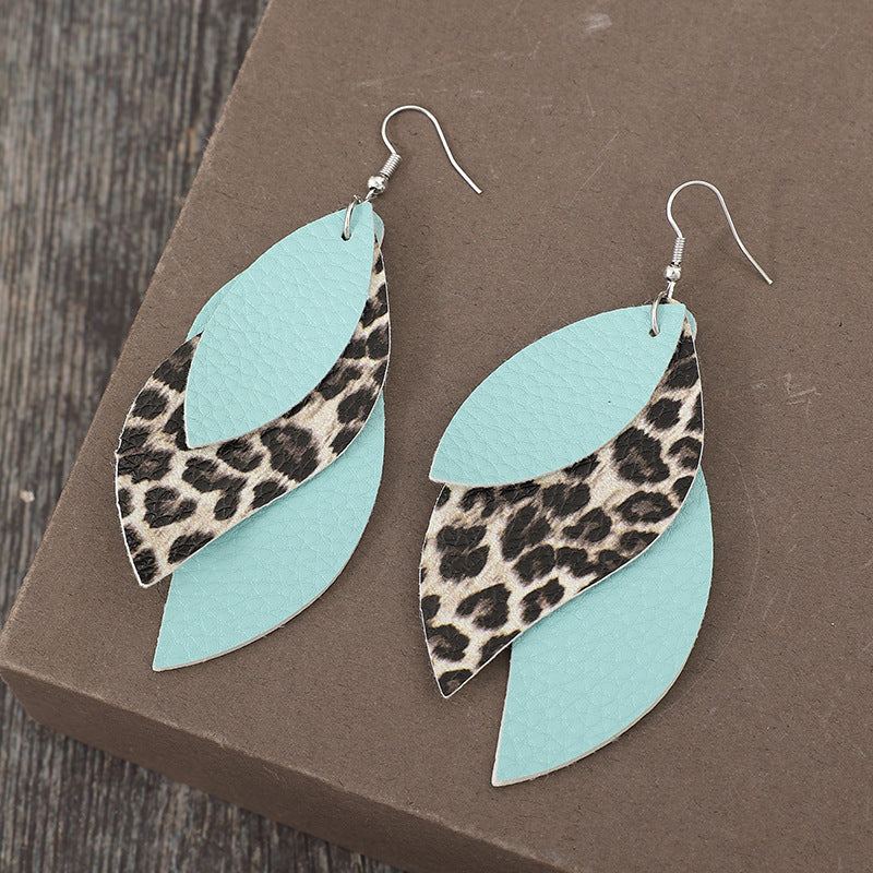 Leopard Leather Leaf Earrings