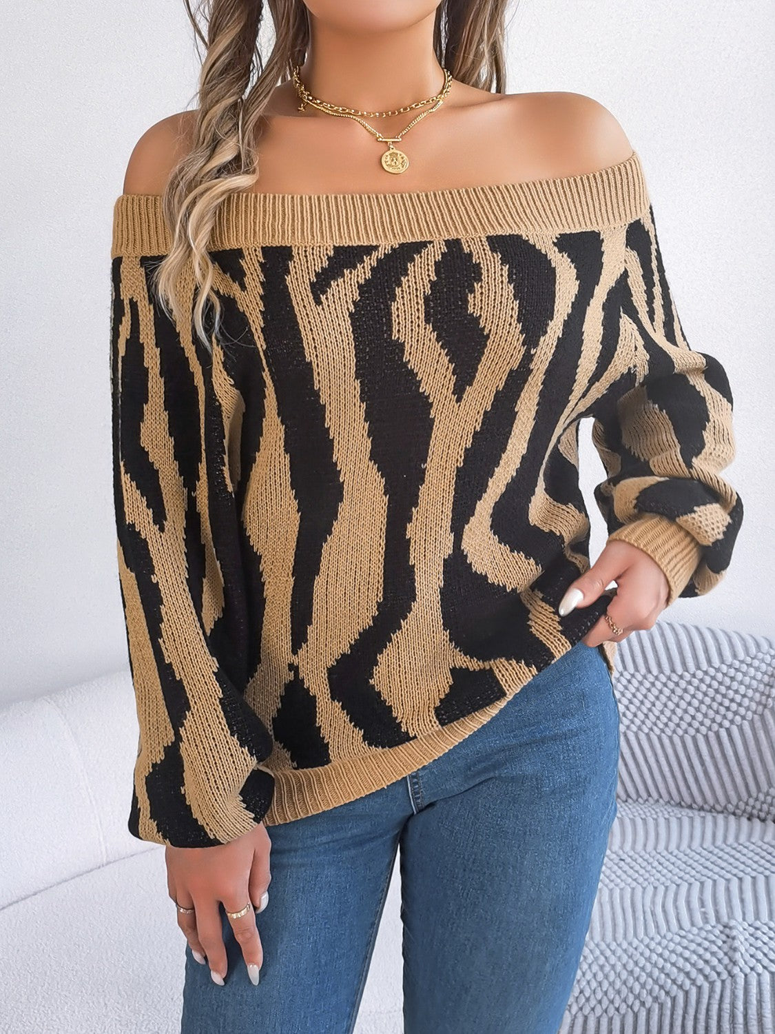 Animal Print Long Sleeve Sweater