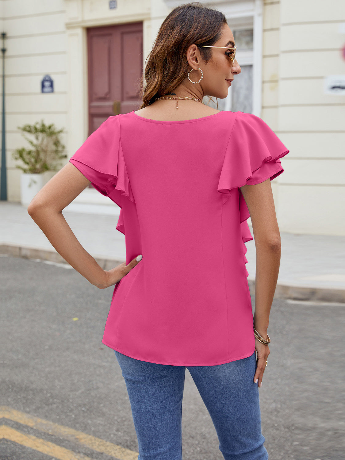 Ruffled Short Sleeve Blouse