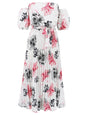 Pleated Floral Off-Shoulder Short Sleeve Midi Dress - Elegant Aura Boutique