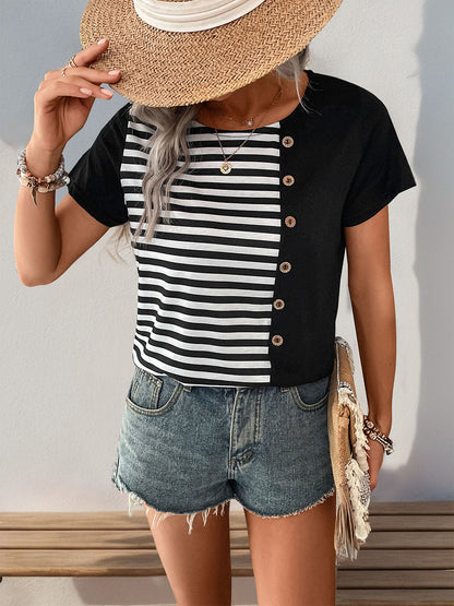 Casual Striped Round Neck T-Shirt