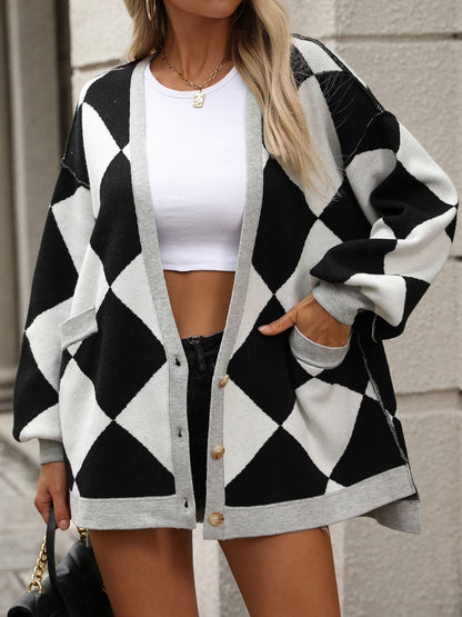 Checkered Dropped Shoulder Cardigan