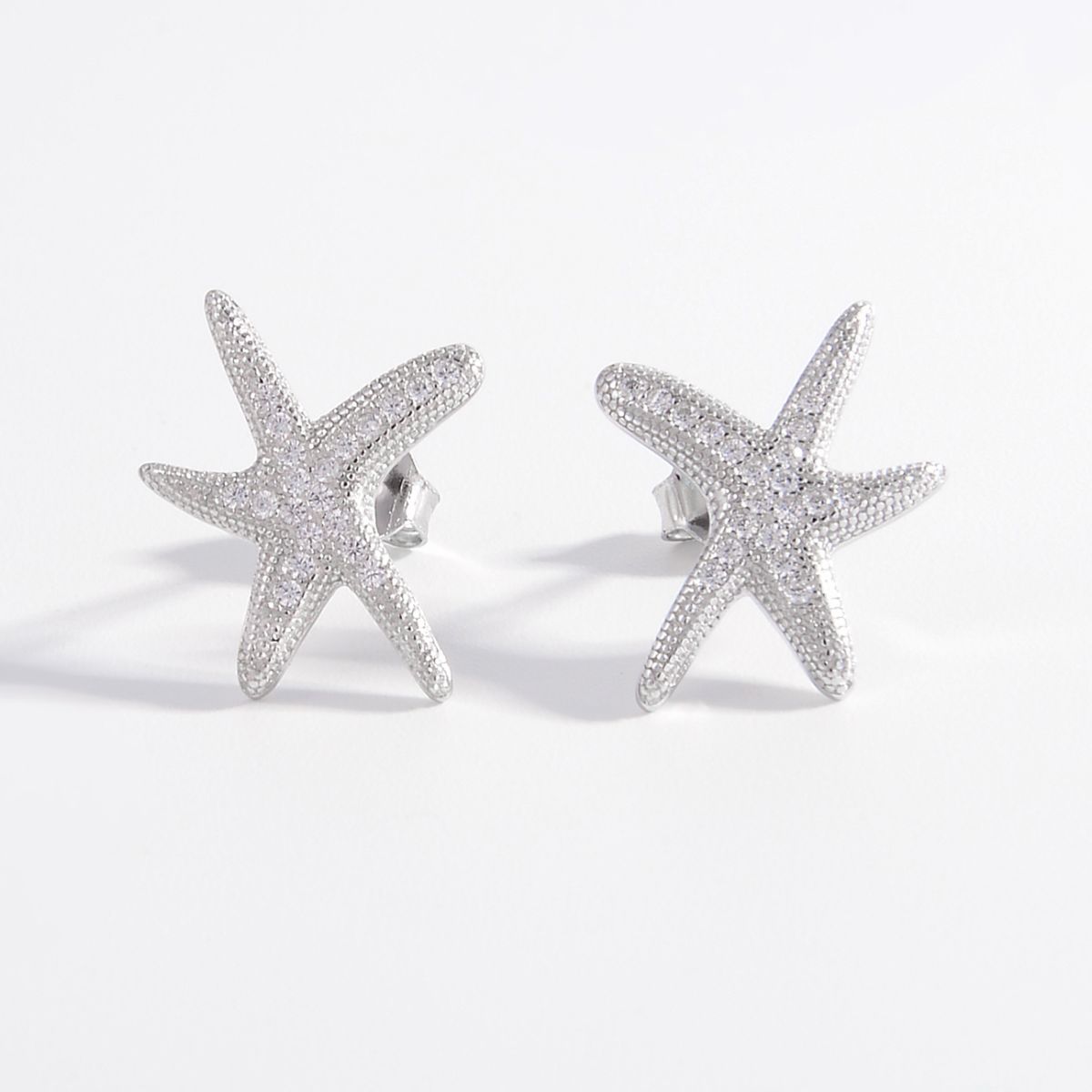 Sterling Silver Inlaid Zircon Starfish Earrings