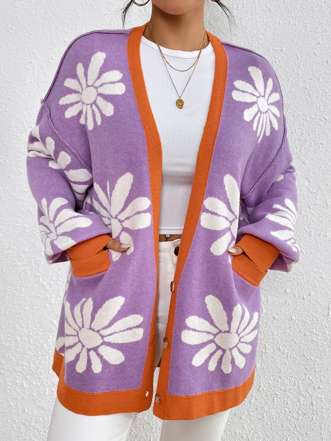 Contrast Long Sleeve Cardigan