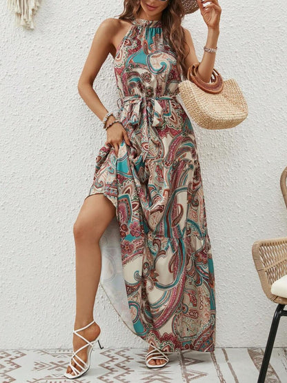 Tied Floral Sleeveless Dress - Elegant Aura Boutique