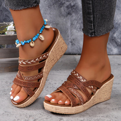 Leather Crisscross Wedge Sandals