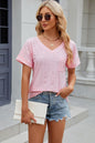 Eyelet V-Neck Short Sleeve Blouse