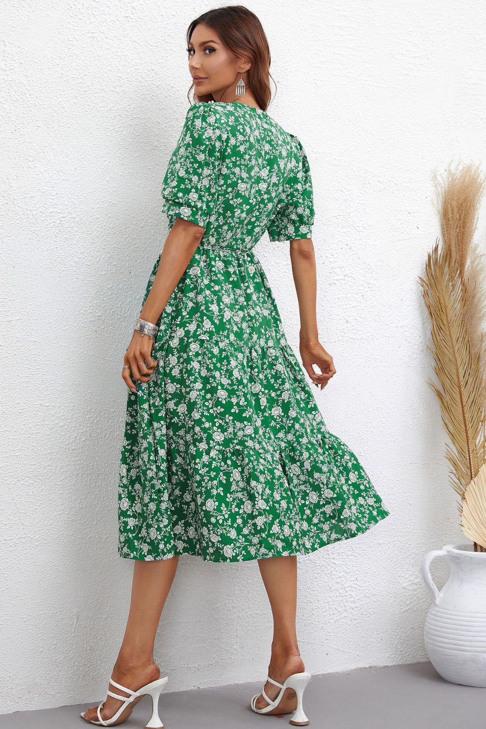 Floral Puff Sleeve Midi Dress