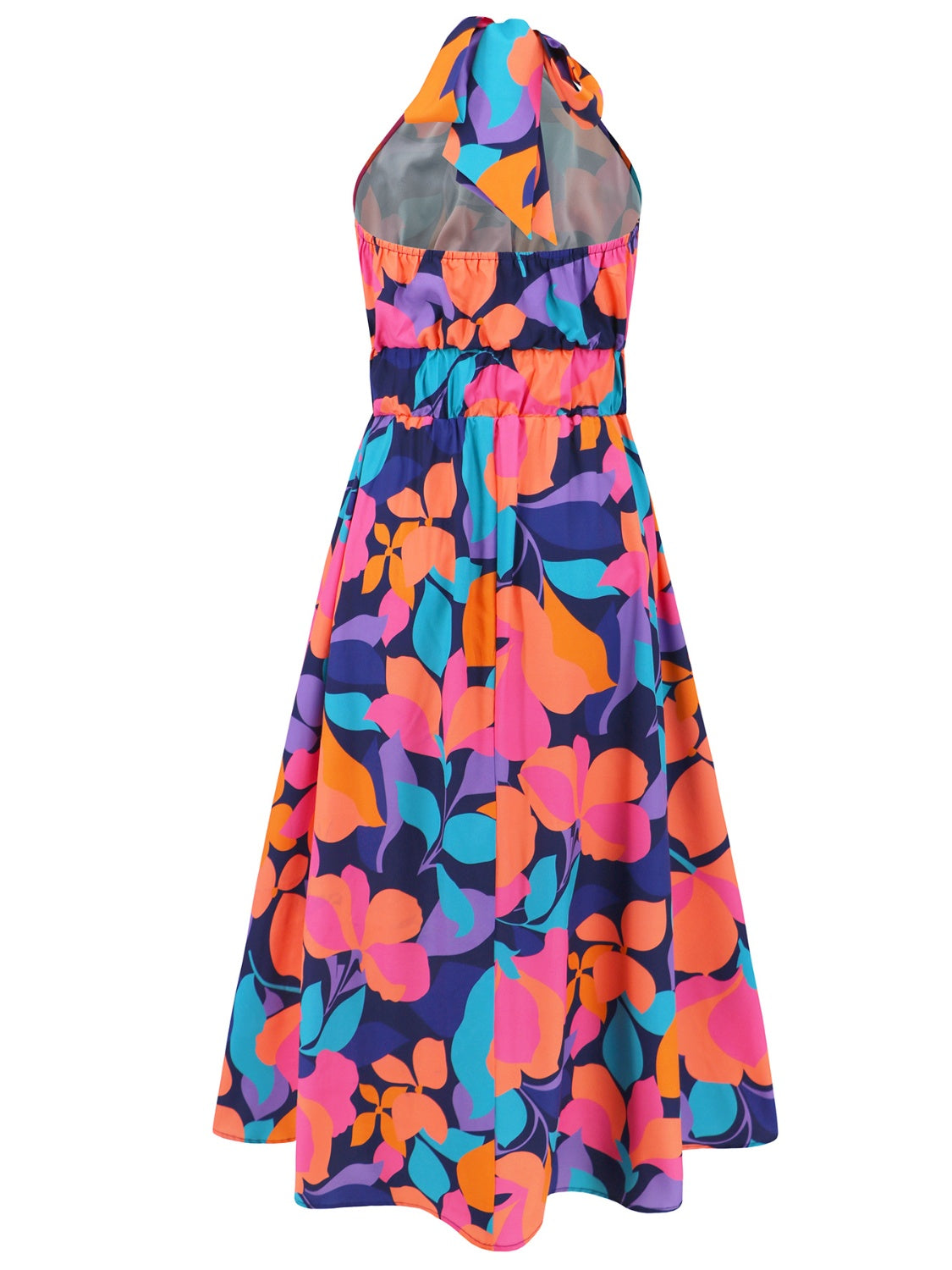 Ruched Printed Halter Neck Sleeveless Dress - Elegant Aura Boutique