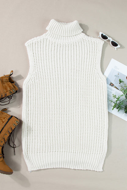 Slit Turtleneck Sleeveless Sweater