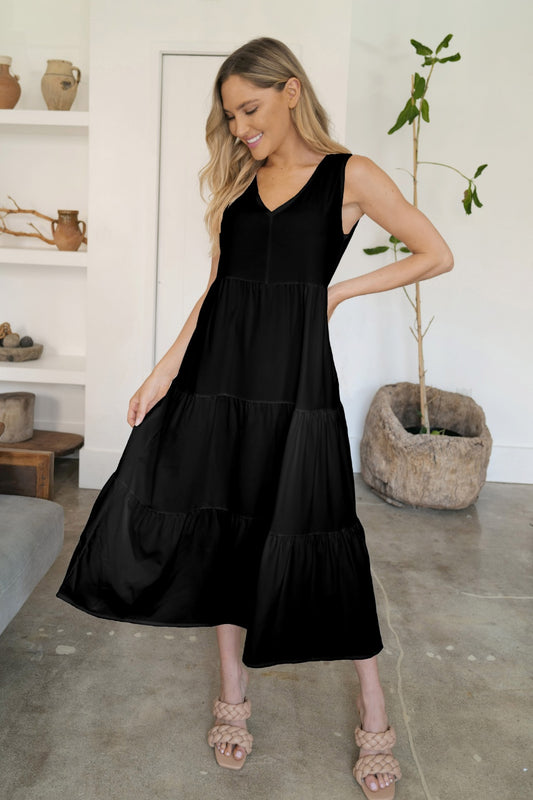 Tiered V-Neck Sleeveless Dress