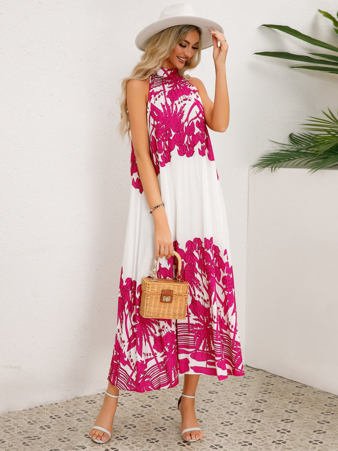 Tied Printed Sleeveless Midi Dress - Elegant Aura Boutique