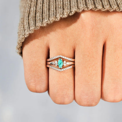 Turquoise V Shape Inlaid Zircon Ring