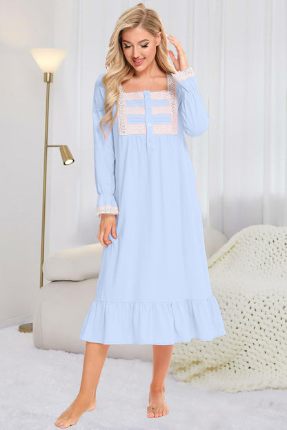 Lace Detail Flounce Sleeve Night Dress