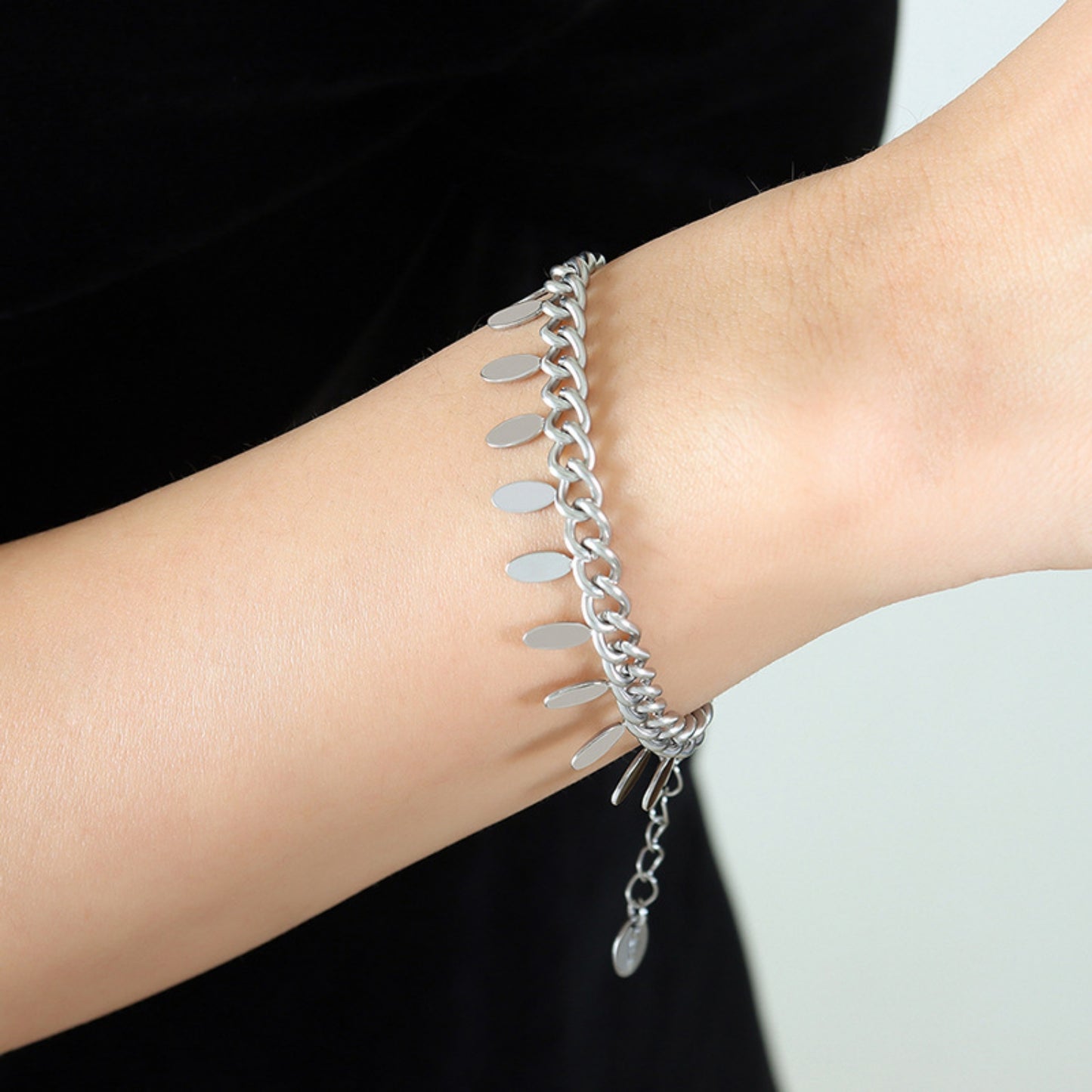 Titanium Steel Leaf Charm Bracelet - Elegant Aura Boutique