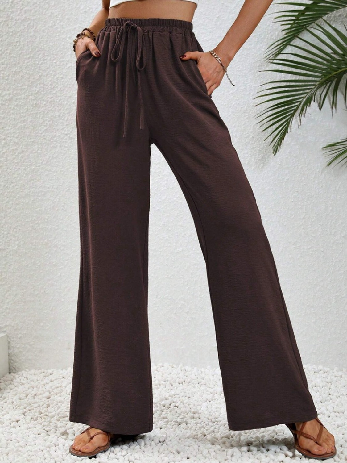 Wide Leg Drawstring Pants - Elegant Aura Boutique