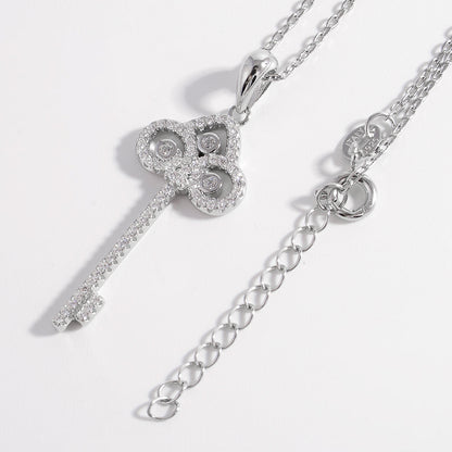 Sterling Silver Zircon Key Shape Necklace