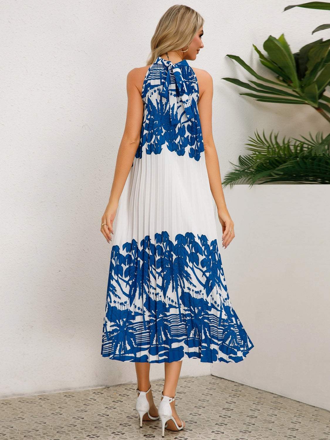 Tied Printed Sleeveless Midi Dress - Elegant Aura Boutique