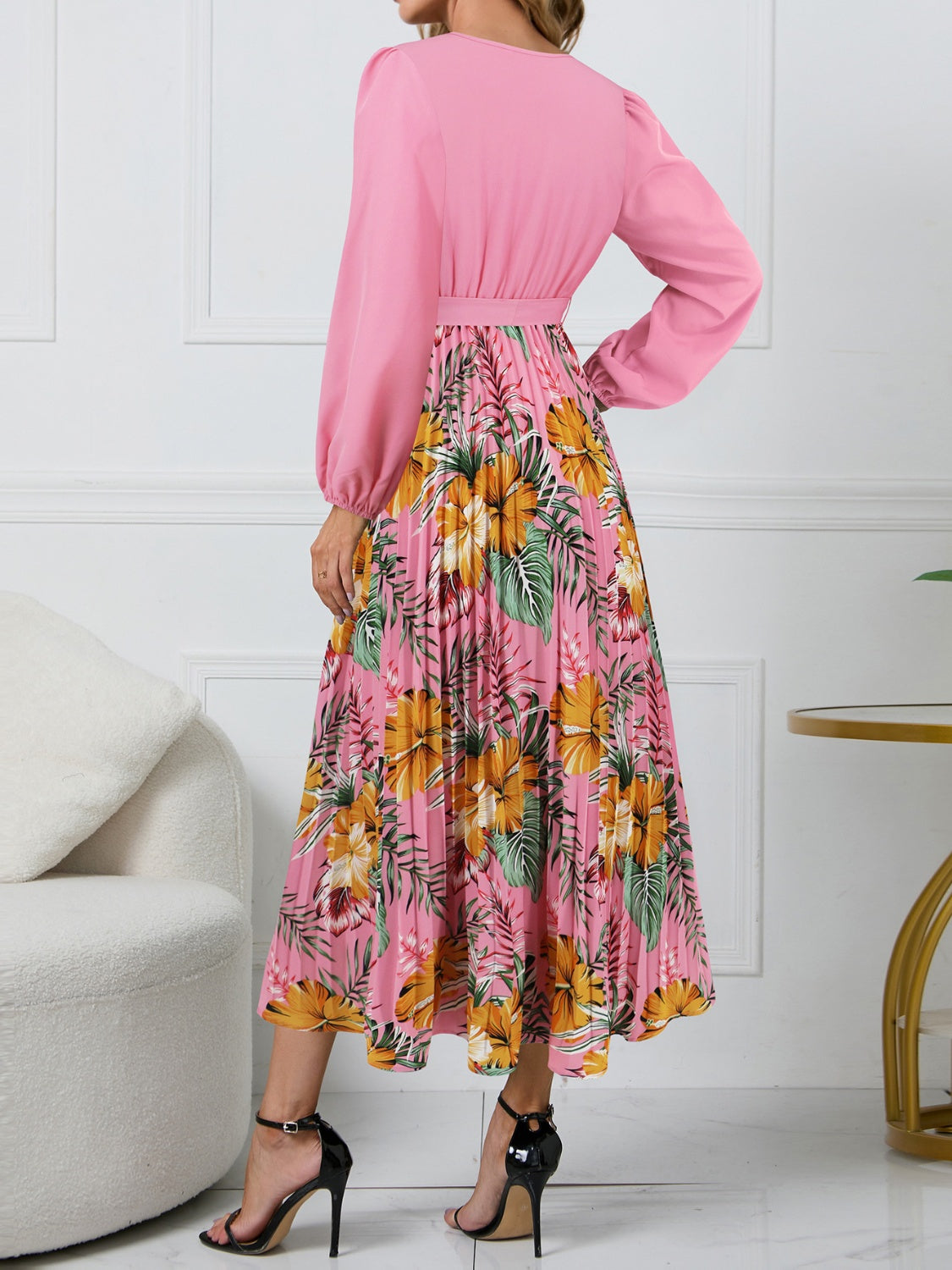 Printed Surplice Long Sleeve Dress