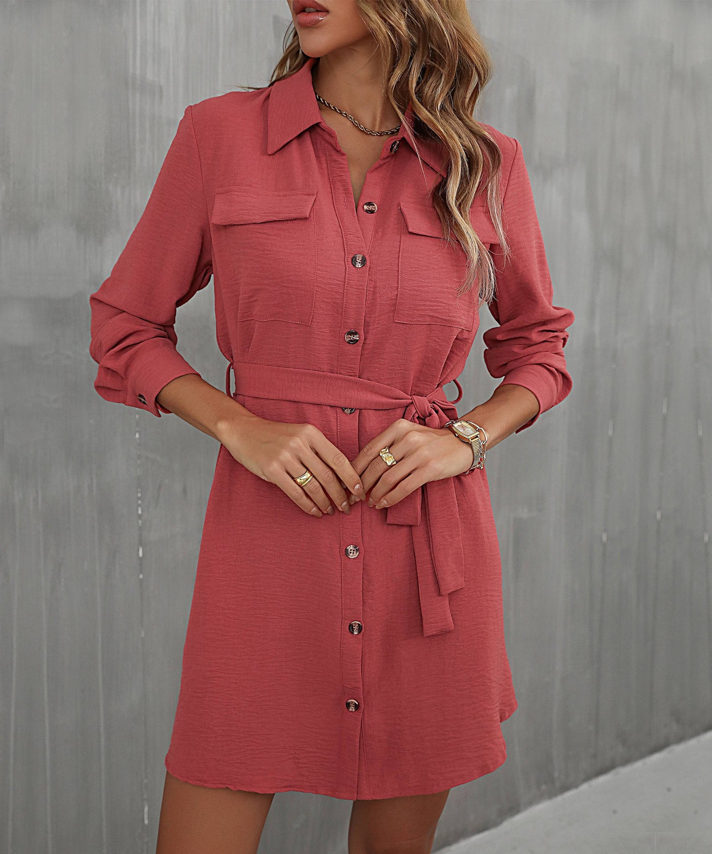 Belted Long Sleeve Dress