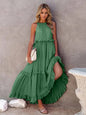 Ruffled Sleeveless Tiered Maxi Dress with Pockets - Elegant Aura Boutique