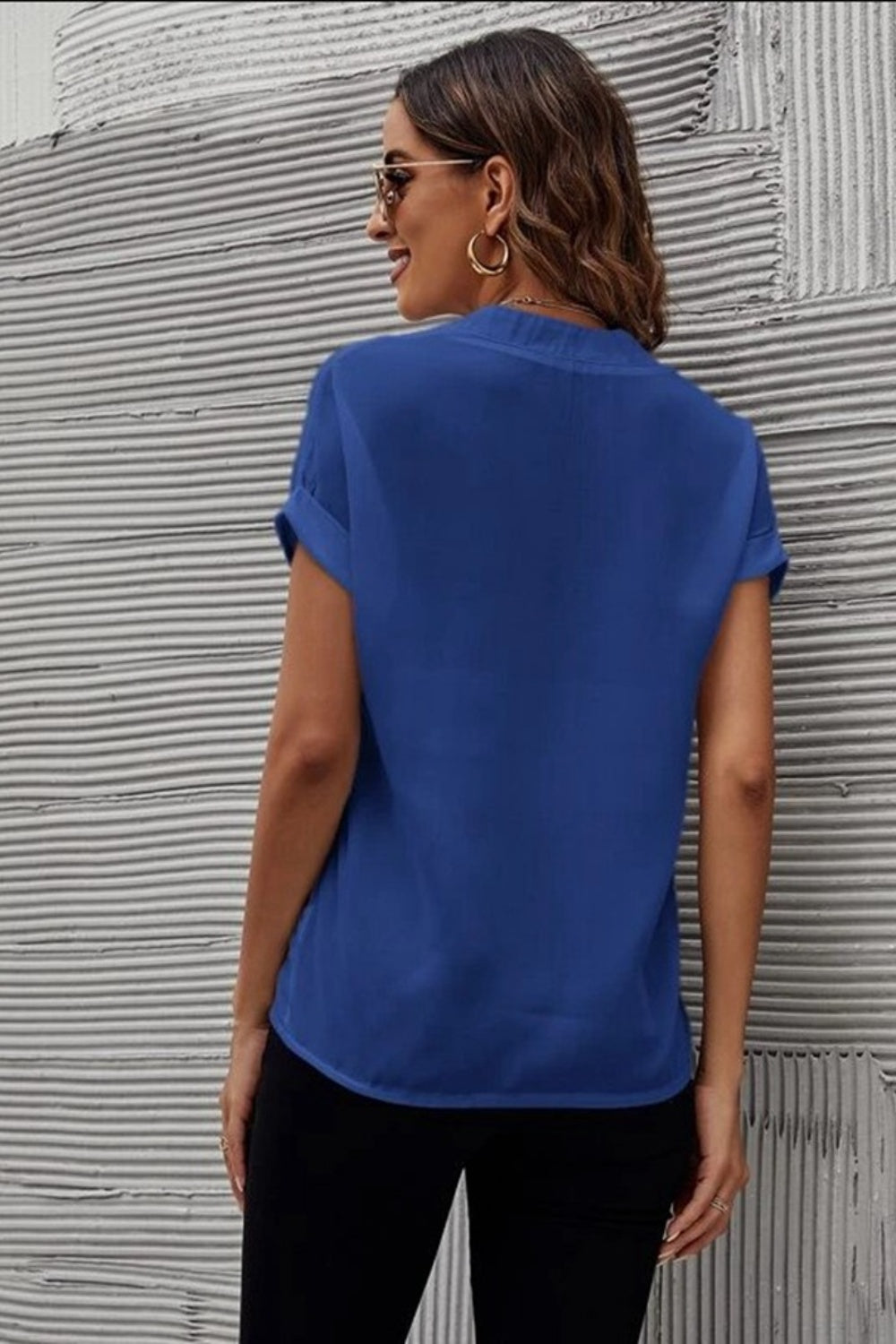 Elegant Notched Short Sleeve Blouse