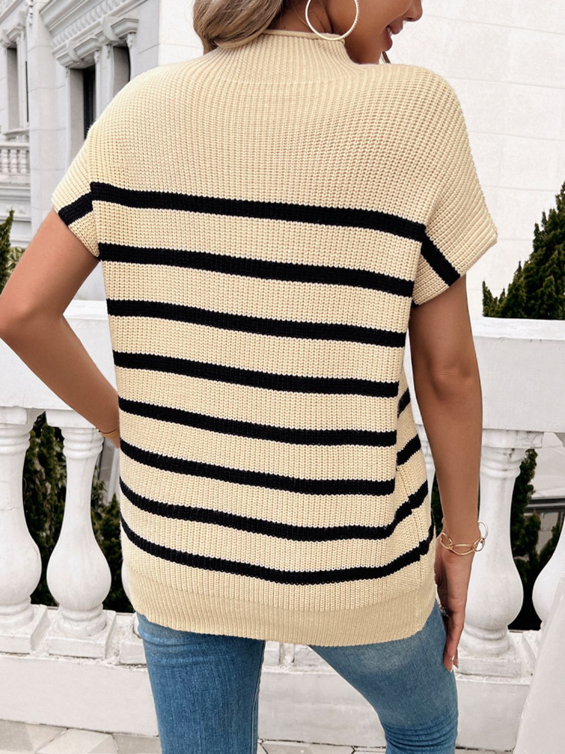 Striped Mock Neck Knit Top