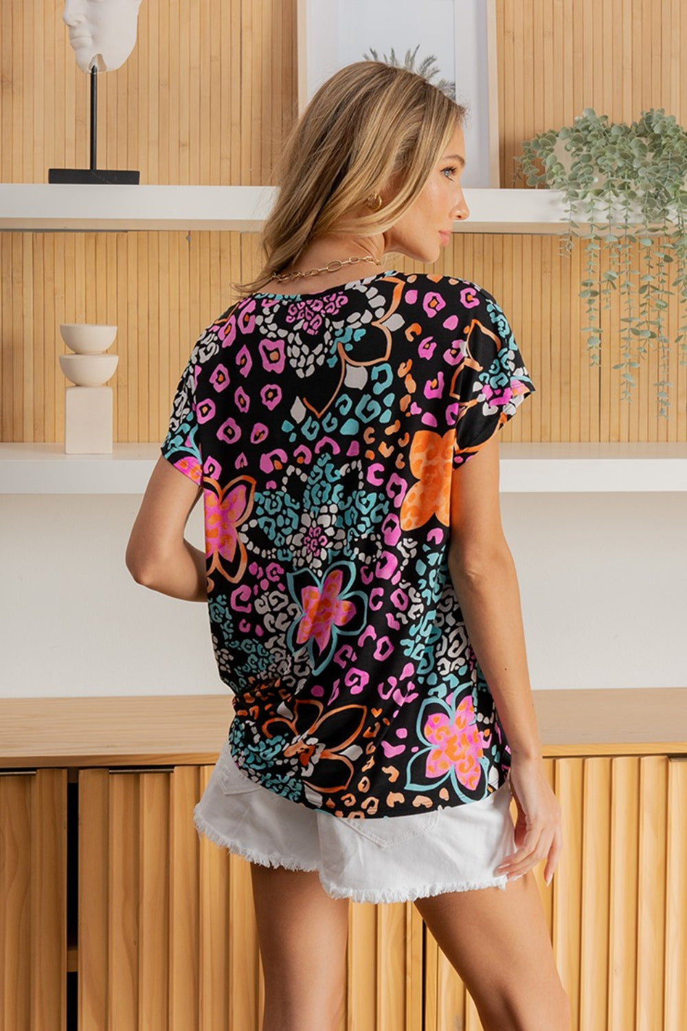 Full Size Printed Short Sleeve Top