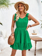 Tied Ruffled V-Neck Sleeveless Mini Dress - Elegant Aura Boutique