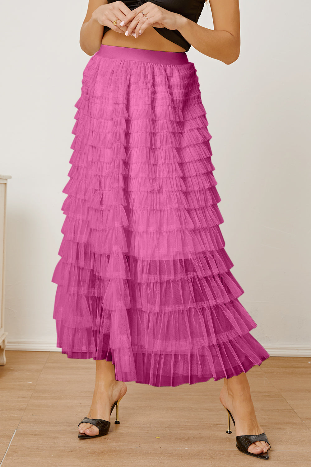 Ruched High Waist Tiered Skirt - Elegant Aura Boutique