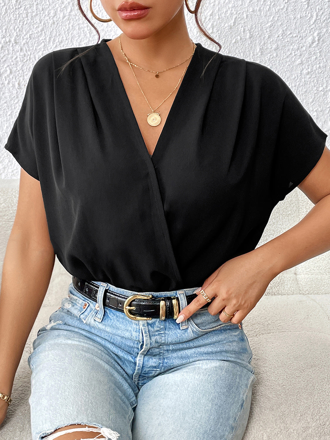 Short Sleeve Ruched Bodysuit