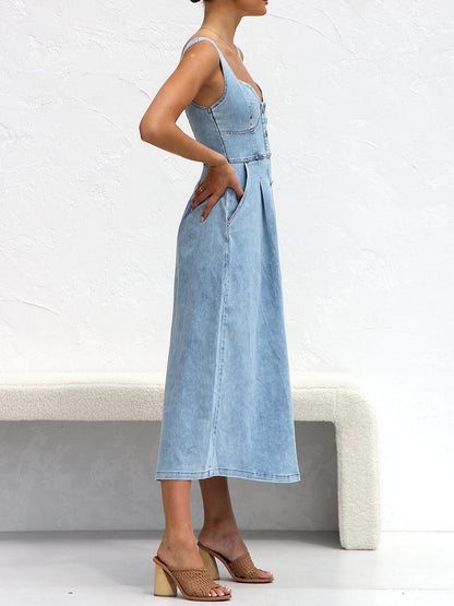 Sweetheart Wide Strap Denim Dress