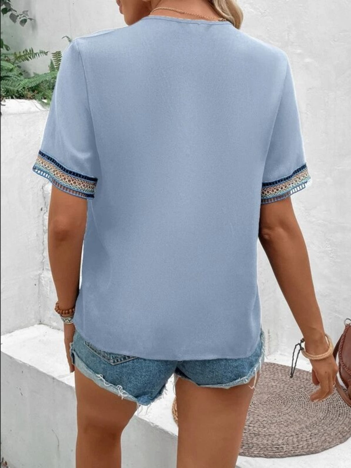 V-Neck Short Sleeve Relaxed Blouse