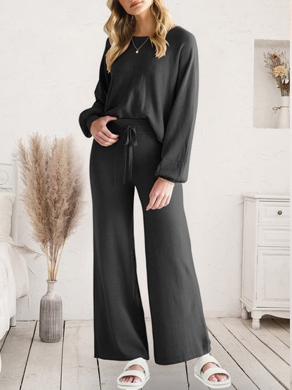 Long Sleeve Lounge Top with Drawstring Pants Set