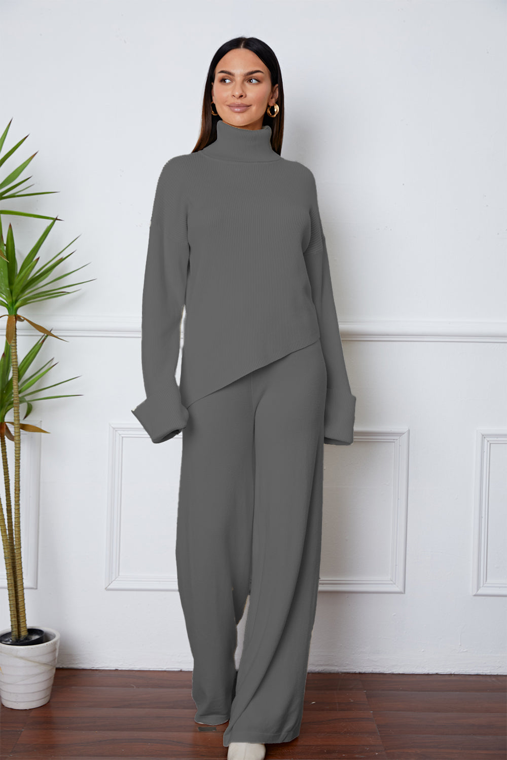 Turtleneck Top and Pants Sweater Set