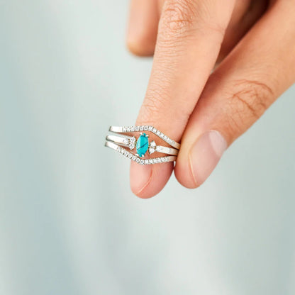 Turquoise V Shape Inlaid Zircon Ring