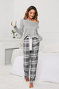 Long Sleeve Top and Bow Plaid Pants Lounge Set