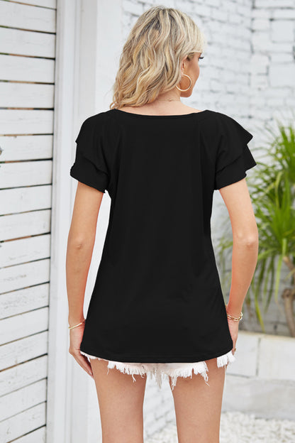 Square Neck Flutter Sleeve T-Shirt