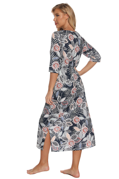 Printed Slit Night Dress - Elegant Aura Boutique