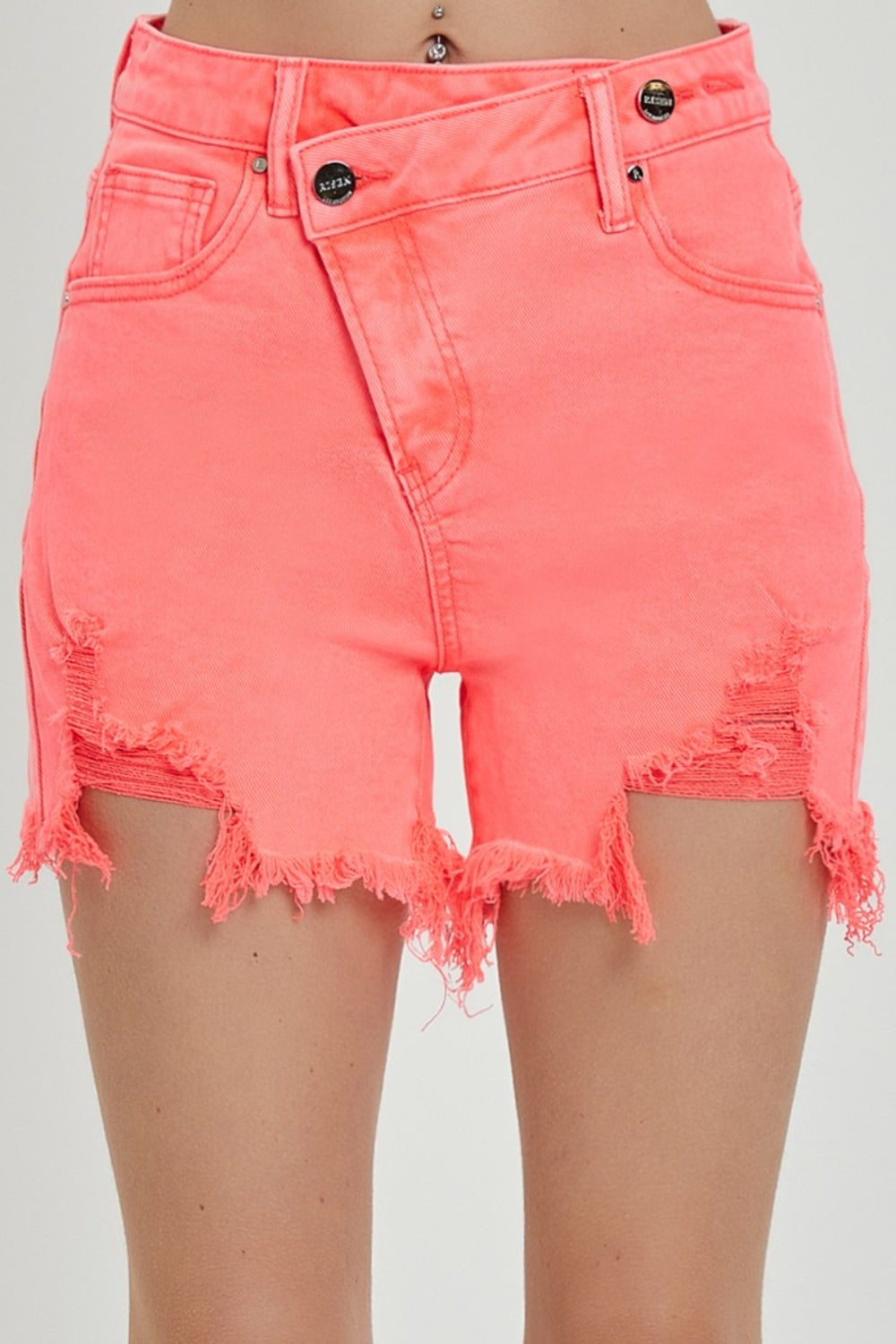 Asymmetrical Waist Raw Hem Denim Shorts