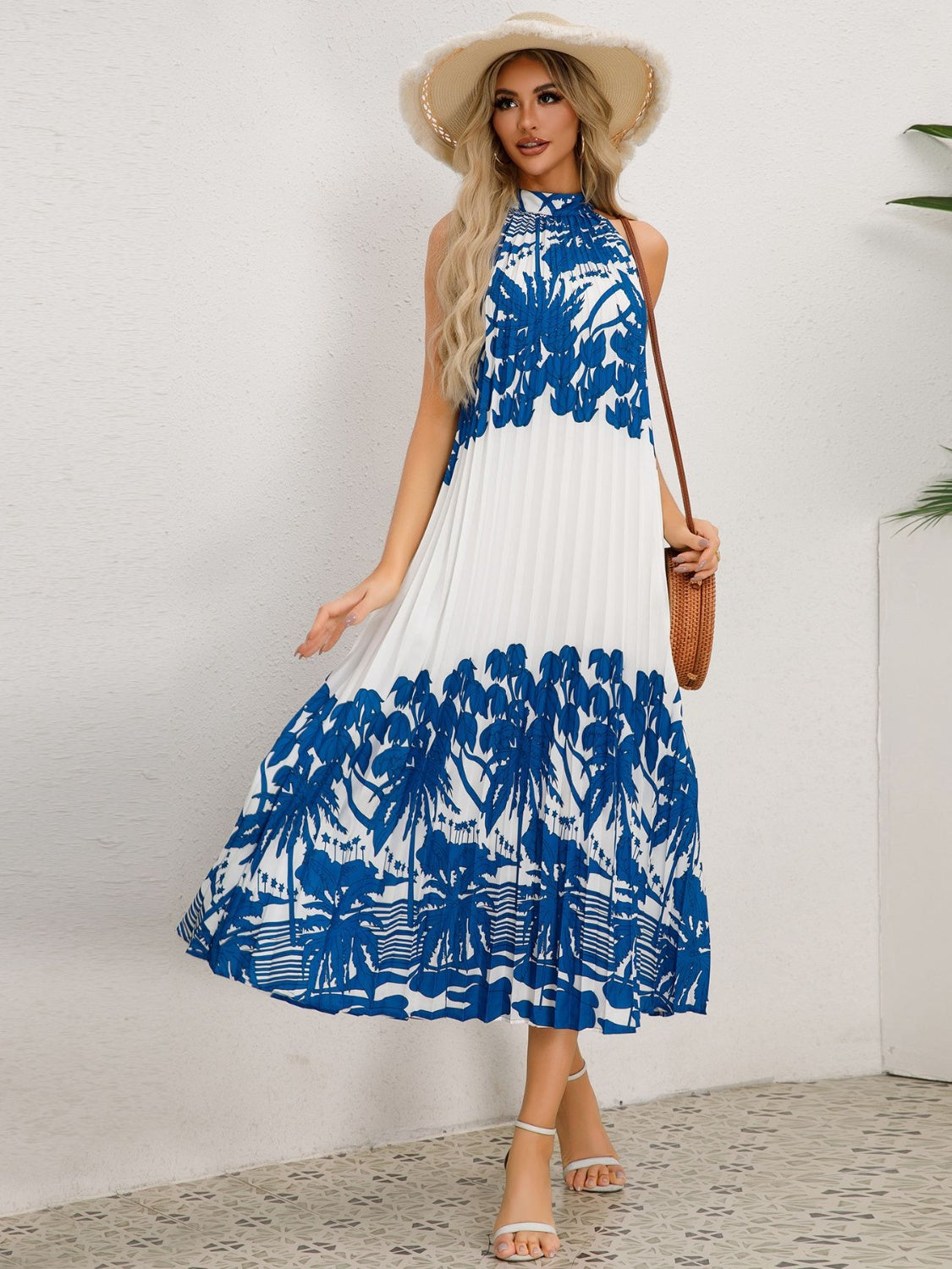 Tied Printed Sleeveless Midi Dress - Elegant Aura Boutique