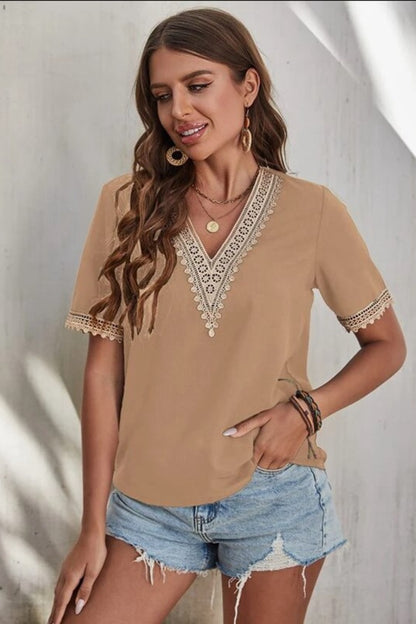 Graceful Lace Detail V-Neck Top