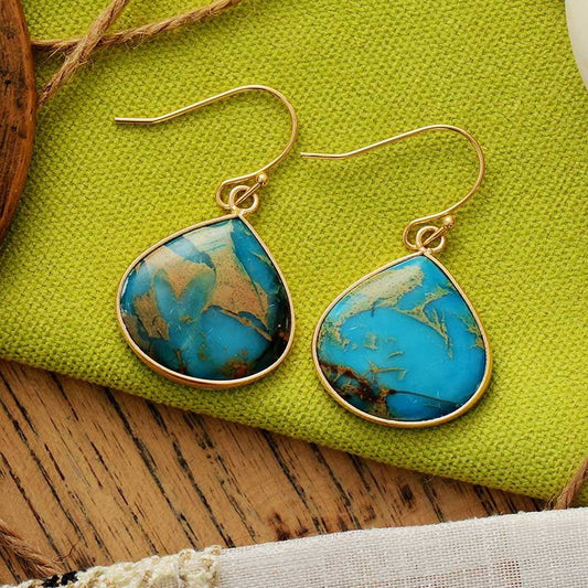 Luxe 18K Gold Plated Natural Stone Earrings featuring elegant natural stones and a gold-plated frame.