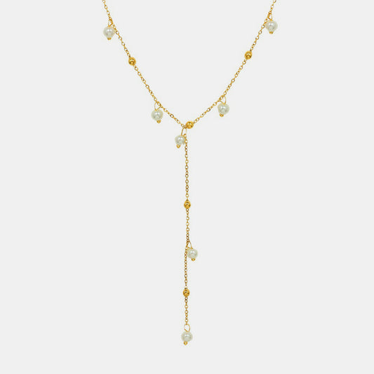 Luxe 18K Gold Plated Pearl Drop Necklace featuring a single pearl pendant on a gold-plated chain.