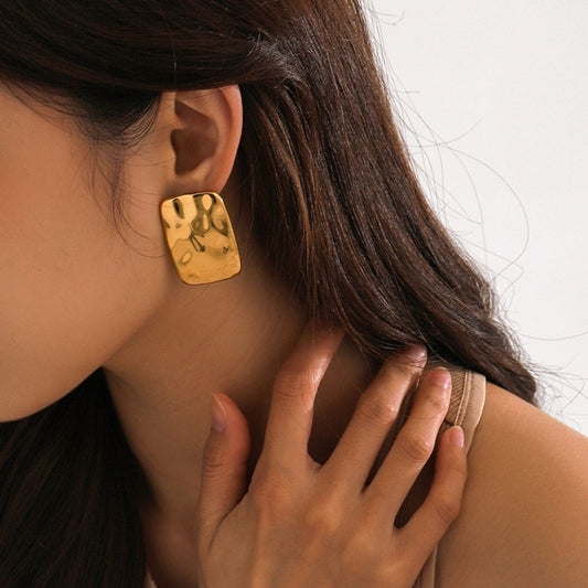 Luxe 18K Gold Plated Square Earrings featuring a sleek geometric square design.