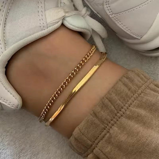 Luxe 18K Gold Plated Ankle Bracelet with a sleek and elegant design.