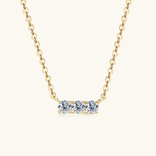 Sterling Silver Moissanite Bar Necklace featuring a sleek bar design with sparkling moissanite stones on a sterling silver chain.